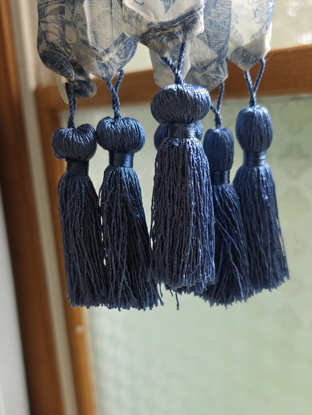 Waverly Blue Toile Valance Set Window Treatment with Tassel Classic